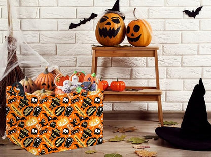 HIYAGON Rectangular Halloween Basket for Boys and Girls Kids Trick or Treat Pumpkin Basket for Halloween Parties Cute Storage Bin Organizer Box Room Decor(Spider Halloween)