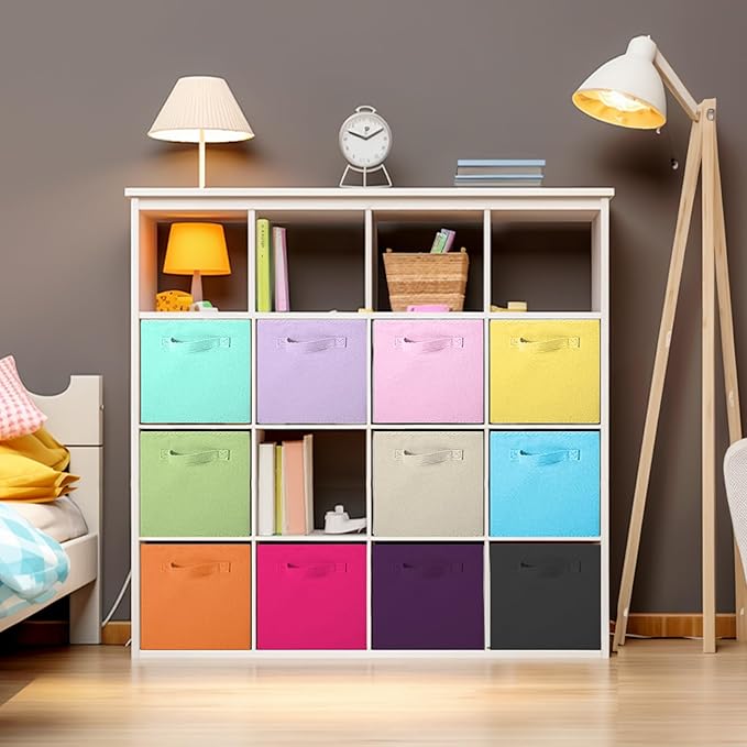 ShellKingdom Foldable Fabric Storage Cubes - Cloth Organizer Drawer for Closet & Toys, 6 Pack (Black, Beige, Grey)