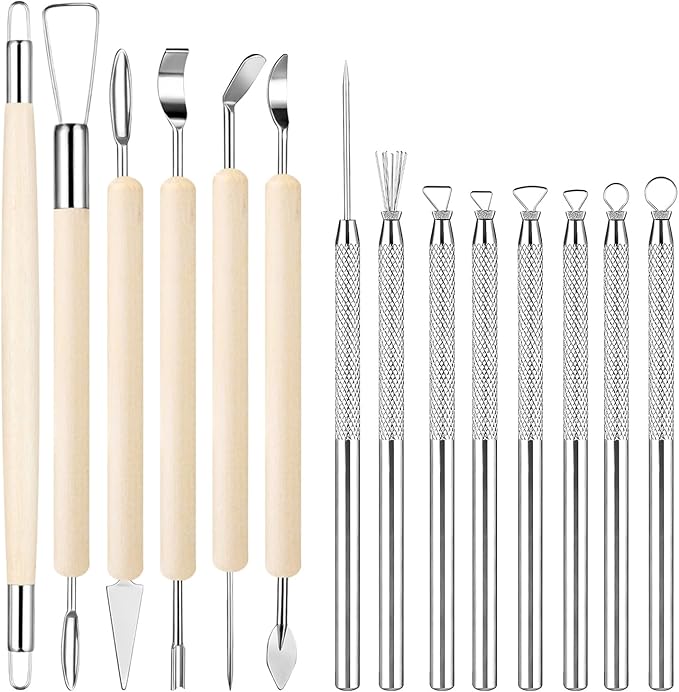 14Pcs Clay Sculpting Tools Kit, Ceramic Clay Ball Stylus Dot Painting Tools, Air Dry Clay Tools Set for Carving, Dotting, Embossing, Shaping, Molding, Pottery Crafts, Nail Art, Rhinestone, Rock
