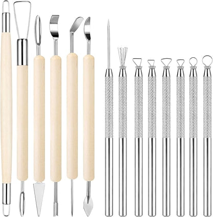 14Pcs Clay Sculpting Tools Kit, Ceramic Clay Ball Stylus Dot Painting Tools, Air Dry Clay Tools Set for Carving, Dotting, Embossing, Shaping, Molding, Pottery Crafts, Nail Art, Rhinestone, Rock
