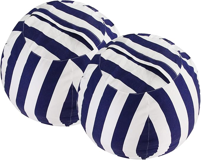 Miaowater 2 PCS Stuffed Animal Storage Bean Bag Chair Cover, Cotton Canvas Beanbag with Zipper for Organizing Kid's and Adults Room Vertical Stripe Blue 24"