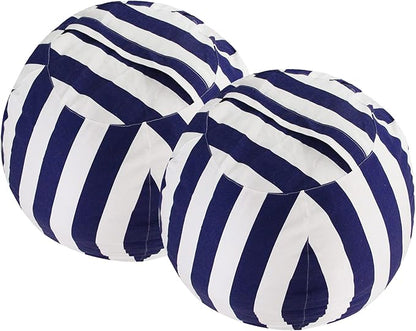 Miaowater 2 PCS Stuffed Animal Storage Bean Bag Chair Cover, Cotton Canvas Beanbag with Zipper for Organizing Kid's and Adults Room Vertical Stripe Blue 24"