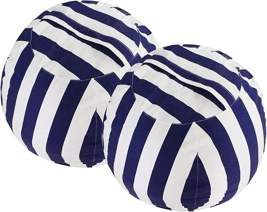 Miaowater 2 PCS Stuffed Animal Storage Bean Bag Chair Cover, Cotton Canvas Beanbag with Zipper for Organizing Kid's and Adults Room Vertical Stripe Blue 24"