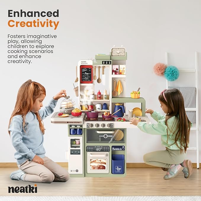 72-Piece Kids' Kitchen Playset, 27.16 x 10.62 x 36.61 inches, Interactive Toy for Toddlers, Realistic Design & Educational Fun for Ages 3 and Up (Avocado Ash 72)