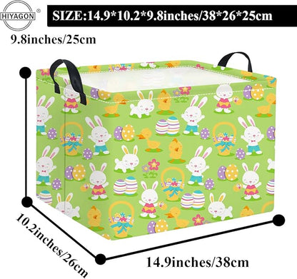 HIYAGON Easter Basket for Kids Boys and Girls Cute Storage Organizer Bin Box Rectangular Easter Bunny Room Decor(Easter Basket)