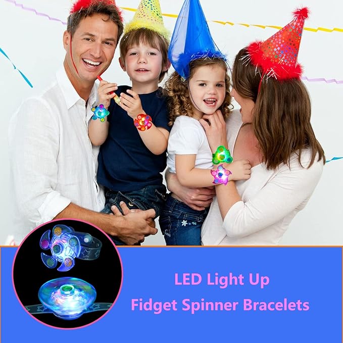 25 Pack LED Light Up Fidget Spinner Bracelets Favors For Kids 4-8 8-12,Glow in The Dark Party Supplies,Birthday Gifts,Treasure Box Toys for Classroom,Carnival Prizes,Pinata Goodie Bags Stuffers