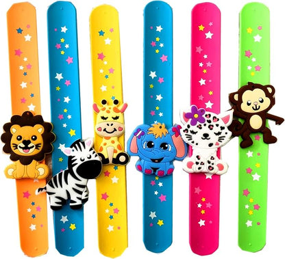 12PCS Forest Animal Theme Party Kids Slap Bracelets Silicone Wristbands and Rings