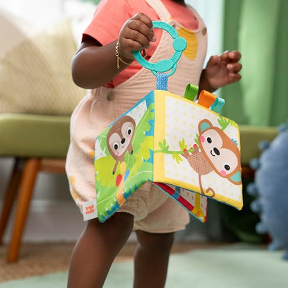 Bright Starts Safari Buddies Soft Book, Crinkle Plush Pages with Lion, Monkey, Elephant & More, Baby's First Book, Unisex, Ages 0+