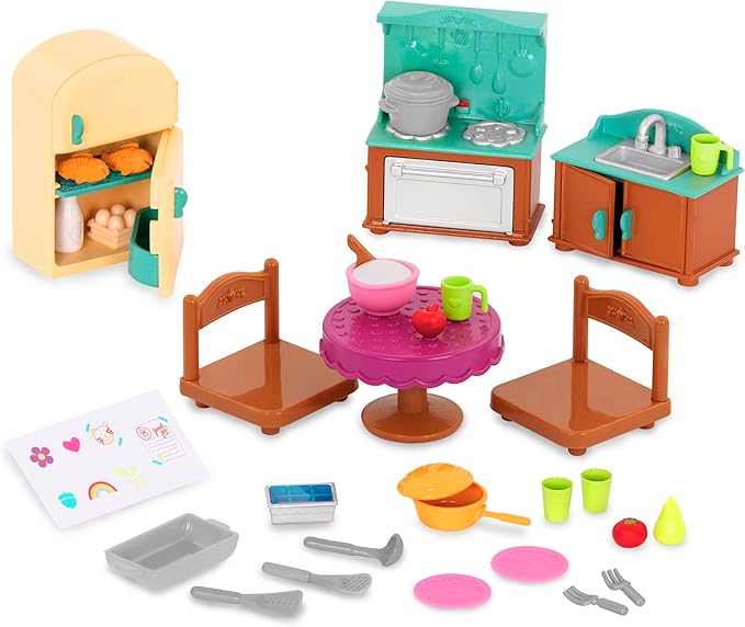 Li’l Woodzeez –Country Kitchen Set – 30Pcs Miniature Dollhouse Furnitures & Accessories – Pretend Play Food – Gift Toy for Kids 3 Years +