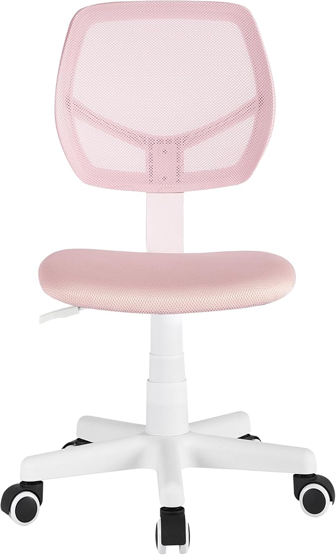 Urban Lifestyle Computer Office Rolling Swivel Task Desk Chair with Mesh Backrest and Caster Wheels,Pink with White Legs