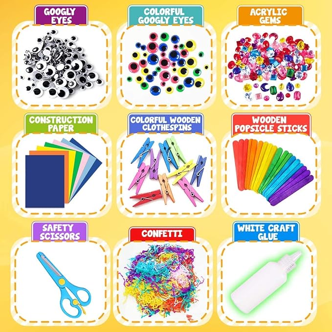 FUNZBO Arts and Crafts School Supplies for Kids - Kindergarten School Supplies Set with Glitter Glue Stick, Glue, Pipe Cleaners Craft and Kids' Scissor, Gifts for Girls and Boys Age 4+ (X-Large)