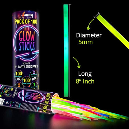 Premium Bright Glow Sticks Bulk Party Pack for Halloween -Glow in The Dark Party Supplies- 205 Pcs-Eye Glasses-Bracelets- Necklaces- Neon Accessories-Glow Party Pack -Kids Party Favors
