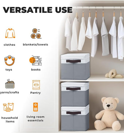 Criusia 8 Pack Closet Storage Bins with Lids - Stackable Storage Baskets for Organizing Clothes Toys Blankets - Odorless for Baby Nursery Organization and Storage Boxes Totes for Bedroom Dorm Room