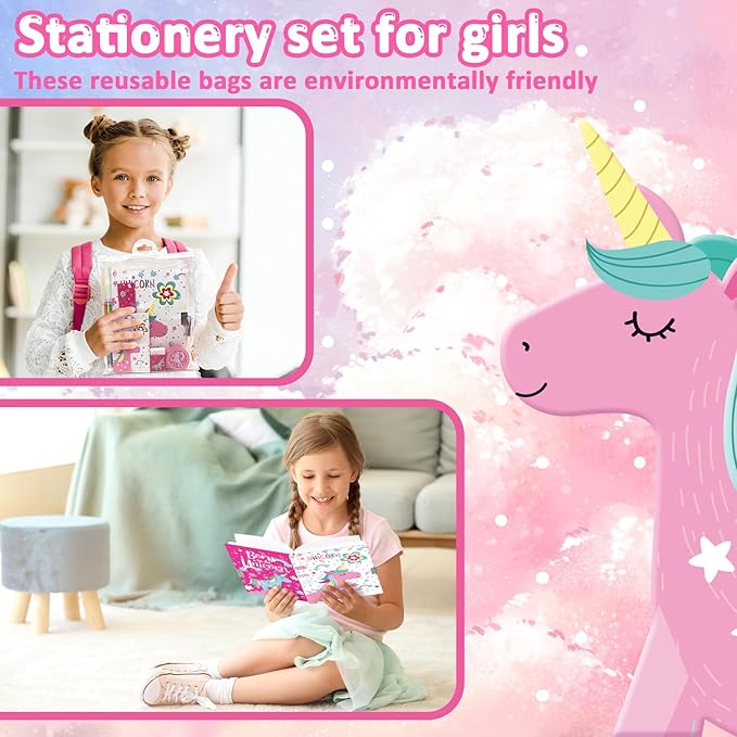 Unicorn Girls Diary with Lock, Set of Diary for Girls Incl. Kids Journal with Lock & Pen (6-Multicolor) Memo Ruler Sharpener Eraser Pink Girls Journal Writing Notebooks for Kids Gifts for Girls 6-8