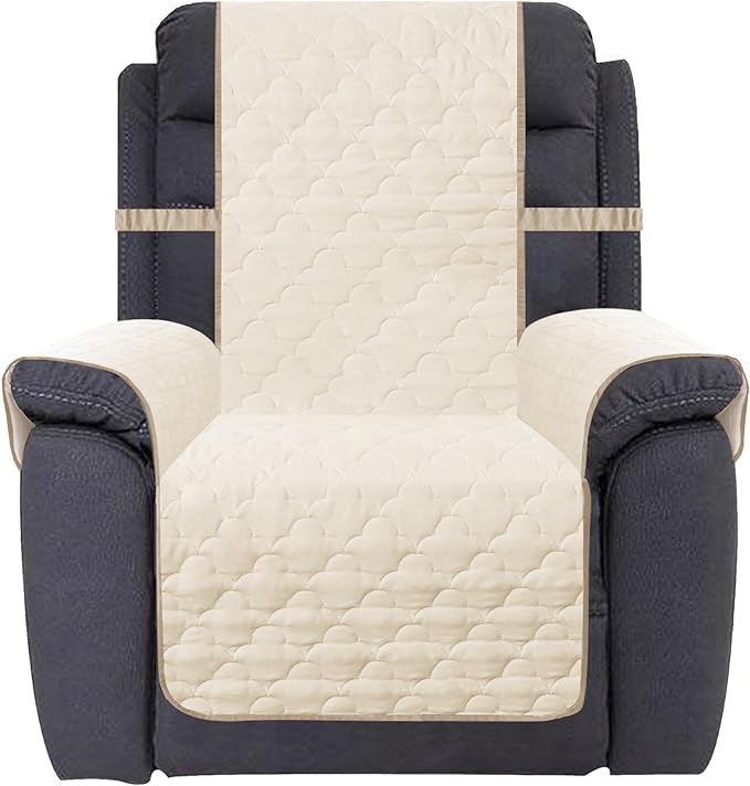 CHHKON Waterproof Nonslip Recliner Cover Stay in Place Dog Couch Chair Cover Furniture Protector Ideal Sofa Slipcovers for Pets and Kids (Ivory, 30'')