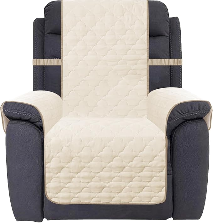 CHHKON Waterproof Nonslip Recliner Cover Stay in Place Dog Couch Chair Cover Furniture Protector Ideal Sofa Slipcovers for Pets and Kids (Ivory, 23'')