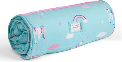 Delta Children Nap Mat - Includes Pillow & Blanket for Toddlers and Kids; Features Carry Handle w/Strap Closure and Name Tag; Rollup Design is Ideal for Preschool and Daycare; Personalization Optional