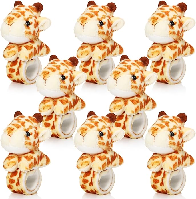 Lenwen 8 Pcs Stuffed Animal Slap Bracelets for Kids Plush Animals Slap Bracelets Bulk Cute Tiger Giraffe Turtle Koala Bracelets Wrist Animals for Girls Boys Valentine's Day Party