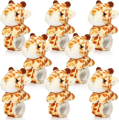 Lenwen 8 Pcs Stuffed Animal Slap Bracelets for Kids Plush Animals Slap Bracelets Bulk Cute Tiger Giraffe Turtle Koala Bracelets Wrist Animals for Girls Boys Valentine's Day Party