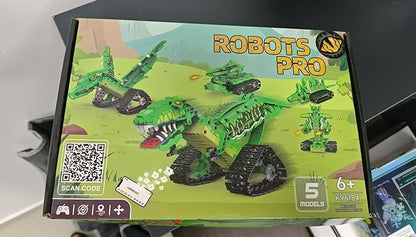 RC Robot Building Set - 5 in1 T. rex Toy with APP or Remote Control, DIY Engineering Robotics/Mech Dinosaur/Dragon Warrior/Pterosaur/Stegosaurus STEM Birthday Gifts for Kids 6-12 Years Old