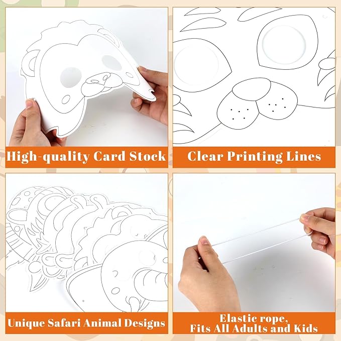 36Sets Animal Coloring Mask Jungle Animal Crafts for Kids Color Your Own Paper Mask Easy DIY Wild Lion Masquerade Birthday Party Dress-Up Decoration Favor School Classroom Activity Game Supplies