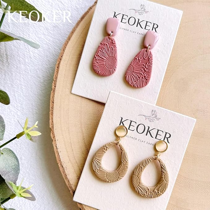 KEOKER Polymer Clay Texture Sheets, Clay Texture Mat for Making Earrings Jewerly, Polymer Clay Earrings Tools (Flower A)