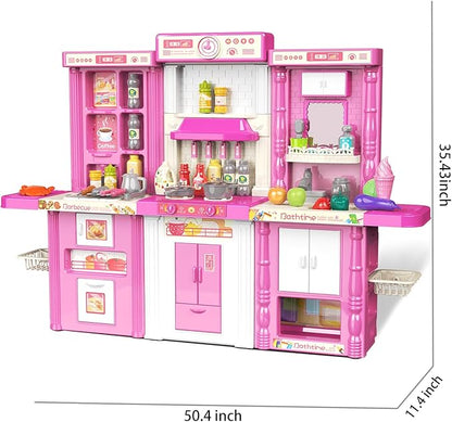 Kids Kitchen playset, Play Kitchen for Kids Ages 4-8, Accessories Set with Realistic Lights and Sounds, Simulation of Spray and Play Sink, Kitchen Set for Kids Ages 3-5 for Girls and Boys