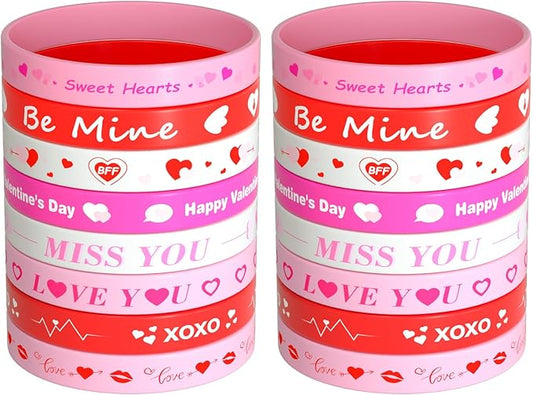NEBURORA 16 Pieces Valentine's Day Silicone Wristbands Pink Red Heart Rubber Bracelets for Valentine's Gift Party Decoration Favors