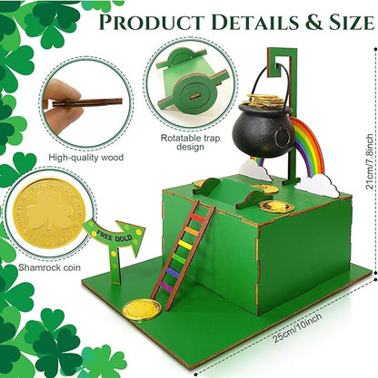 Bailiyake St. Patrick's Day Wood DIY Leprechaun Trap Kit St Patricks Day Party Decorations DIY to Catch a Leprechaun Trap Wood Craft Set for Classroom Home Rainbow Irish Shamrock Party Supplies