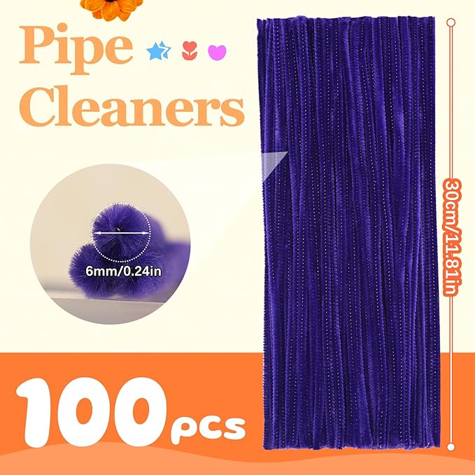 100 Pcs Pipe Cleaners, Deep Purple Pipe Cleaners Bulk for Crafts Flowers, Bouquet Making, Chenille Stem for Home Festival Decorations (Deep Purple)