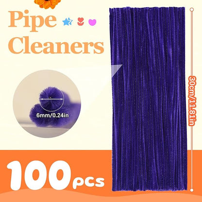 100 Pcs Pipe Cleaners, Deep Purple Pipe Cleaners Bulk for Crafts Flowers, Bouquet Making, Chenille Stem for Home Festival Decorations (Deep Purple)