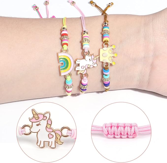 Lorfancy 12 Pcs Kids Girls Bracelets Jewelry Women Unicorn Animal Friendship Bracelet Pendant Teen Toddler Baby Cute Adjustable Multicolor Woven Pretend Play Bracelet
