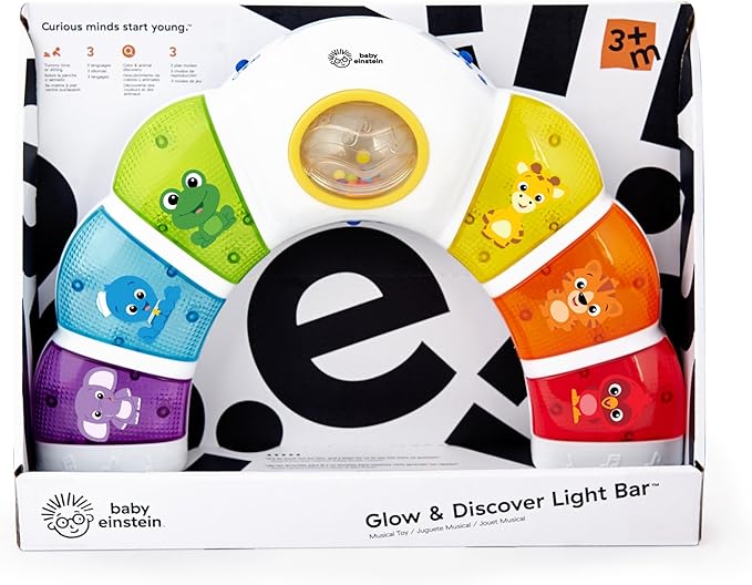 Baby Einstein Glow & Discover Light Bar Musical Toy, Activity Station, Sitting Up and Tummy Time Toy, Color and Animal Learning Toy, Infant Ages 3 Months+