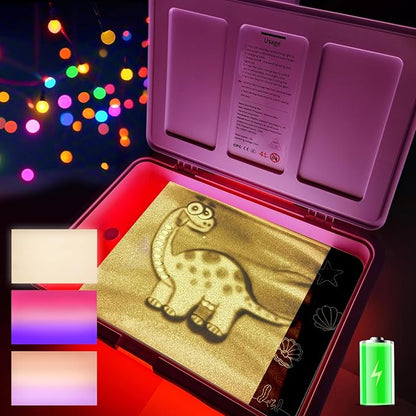 18" Rechargeable Sand Painting Light Box with Lid Toddler Light Table Toys Light Up Sand Tray for Kids 3 Color Modes & 10 Levels Adjustable Brightness Sand Sensory Table Gifts for Kids