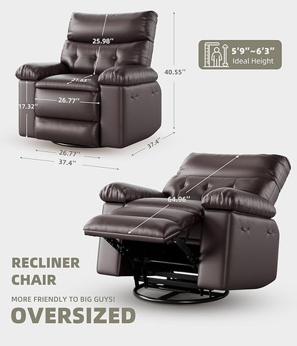 Electric Recliner Chair - 360° Rocker Swivel Recliner with Heat and Massage, PU Leather Large Power Recliner for Adults, Comfortable Lazy Chair with 1.5X Sponge Filling for Living Room