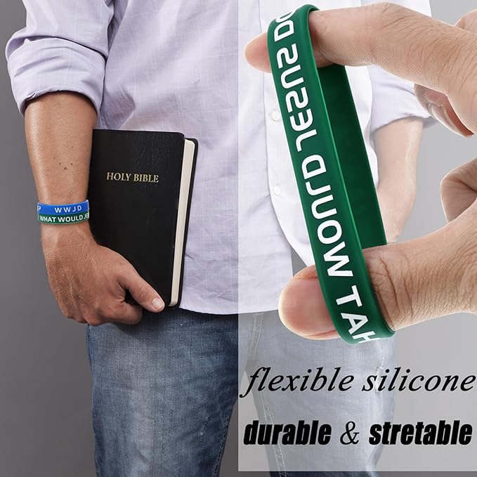 24 Pieces WWJD Bracelets What Would Jesus Do Bracelets Rubber Colorful WWJD Silicone Wristbands for Fundraiser Church Events Party Favors