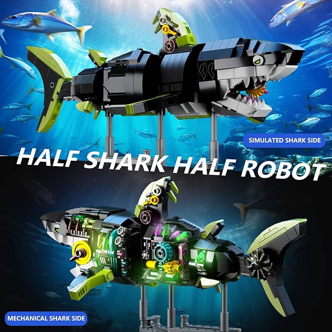 Mechanical Sharks Building Blocks Set for Boys & Adults - 747 Pieces Sea Animals Building Block Kit Toy, Ocean Animals Toys for Kids Teens Adults Boys Age 8-14 12-16