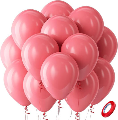 Bezente Coral Latex Party Balloons - 100 Pack 12 inch Round Helium Pastel Coral Red Balloons for Bachelorette Wedding Engagement Birthday Summer Themed Party Decorations
