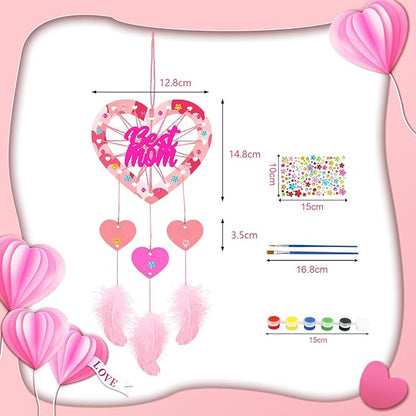 Fennoral 6 Pack Heart Dream Catcher Craft Kit for Kids Paint You Own Mother's Day Dream Catcher DIY Coloring Wooden Art and Craft for Art Activity Project Mom's Birthday Valentine's Day Decoration