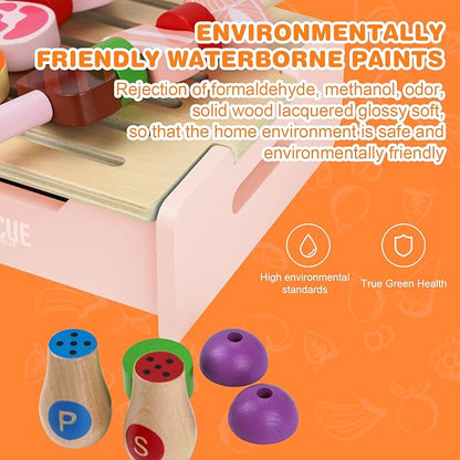 Wooden Grill Playset for Kids 3 Years Old,Children BBQ Grill Playset,2023 New Upgrade Play Kitchen Toy Grill-Pink