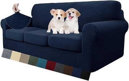 MAXIJIN 4 Piece Couch Covers for 3 Cushion Couch Super Stretch Non Slip Couch Cover for Dogs Pet Friendly Elastic Jacquard Furniture Protector Sofa Slipcovers (Sofa, Navy Blue)