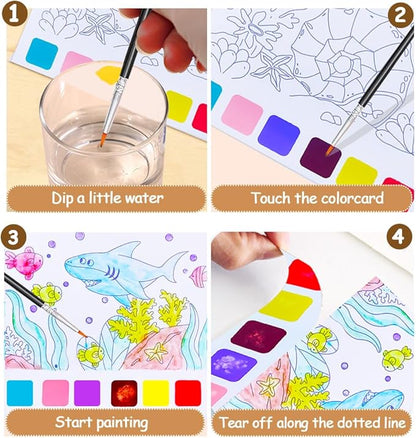 BAOXUE Water Coloring Books for Kids Ages 3 4 5 6 7 8,Pocket Watercolor Painting Book for Toddlers,Arts and Crafts for Boys Girls,Paint with Water Colors Book Kit,Kids Travel Art Set Ages 2-4