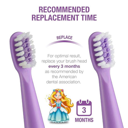 Vekkia Princess Electric Toothbrush Replacement Heads - 7X More Plaque Removal, End-Rounded 3D Curved Soft Bristles, Comfortable & Efficient Clean Teeth, Perfect for Kid Small Mouth, Purple (4 Pack)