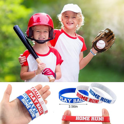 48 Pcs Baseball Party Favors for Kids Include 12 Baseball Drawstring Bags, 12 Baseball Keychain, 12 Silicone Baseball Bracelets, 12 Mini Stress Ball for Sports Birthday Supplies Decorations