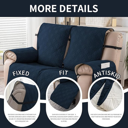 Easehomey Waterproof Loveseat Recliner Cover,Non Slip Reclining Couch Covers for 2 Seat,Dog Chair Cover Furniture Protector Washable Chair Cover with Pocket for Kids,Pets,Dogs(Dark Blue,2Seat)