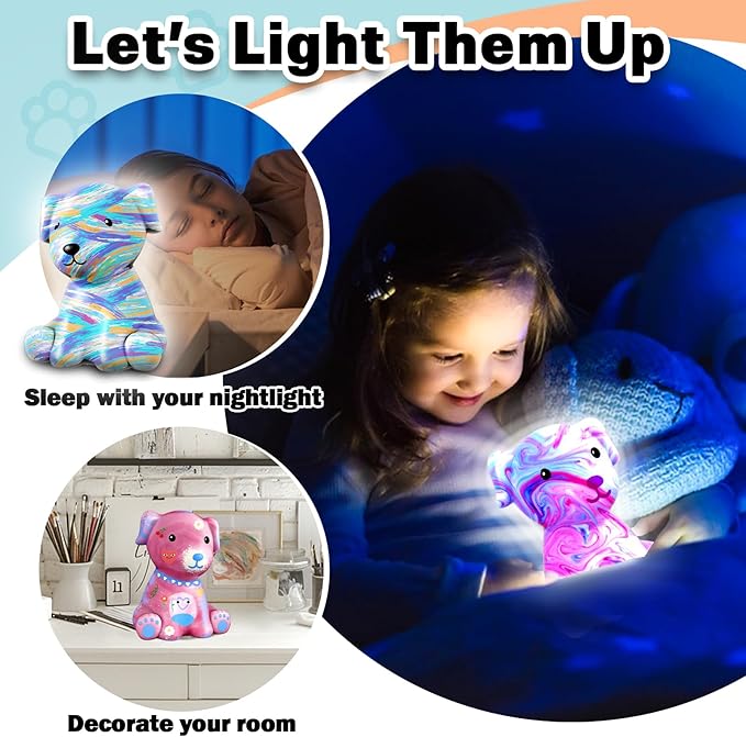 Paint Your Own Dog Lamp Kit - Arts and Crafts Supplies Puppy Painting Kits for Kids Teens Adults, DIY Night Light Toy for Toddler Girl Boy Ages 3 4 5 6 7 8 9 10 11 12 13+ Birthday Easter Holiday Gift