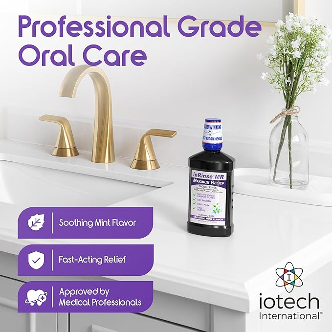 ioRinse MR: The Most Dentist & Oncologist-Recommended Oral Ulcer Rinse of its Kind. Maximum Relief of Oral Mucositis, Mouth Sores, Dry Mouth, Canker Sores, Mouth Irritation & Cancer patients, Mint 1 L