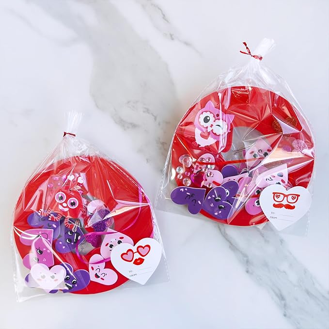 Winlyn 12 Sets Valentine's Day Craft Kits Heart Crafts DIY Heart Wreath Ornaments Decorations Art Sets Foam Smile Heart Stickers for Kids Valentine's Day Party Classroom Activities Gift Exchange