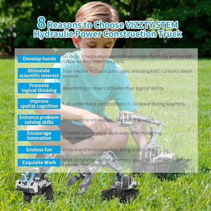 STEM Building Block Construction Toy Set for Kids Age 8-12 - Hydraulic Powered Lift Truck, Bulldozer, Snatch Machine, 3-in-1 Educational Toys, STEM Learning Experience with Fun for Boys