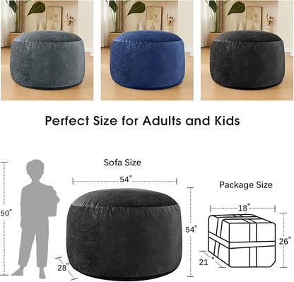Bean Bag Chairs for Adults - Memory Foam Furniture BeanBag Chair - Kids/Teens Sofa with Soft Micro Fiber Cover - Round Fluffy Couch for Living Room Bedroom College Dorm - 5 ft, Carbon Black